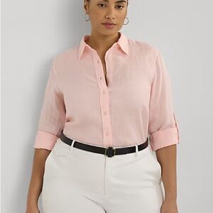 Ralph Lauren Relaxed Fit Roll Tab Sleeve Pink Button-Up Shirt 100% Linen size 3X